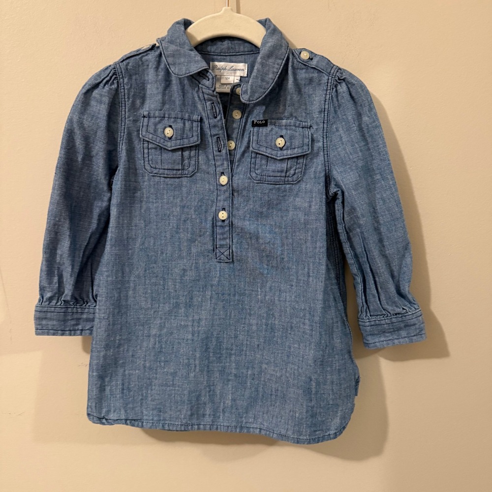 Ralph Lauren Chambray Shirt Dress Girls 12M Long‎ Sleeve Button Up Casual